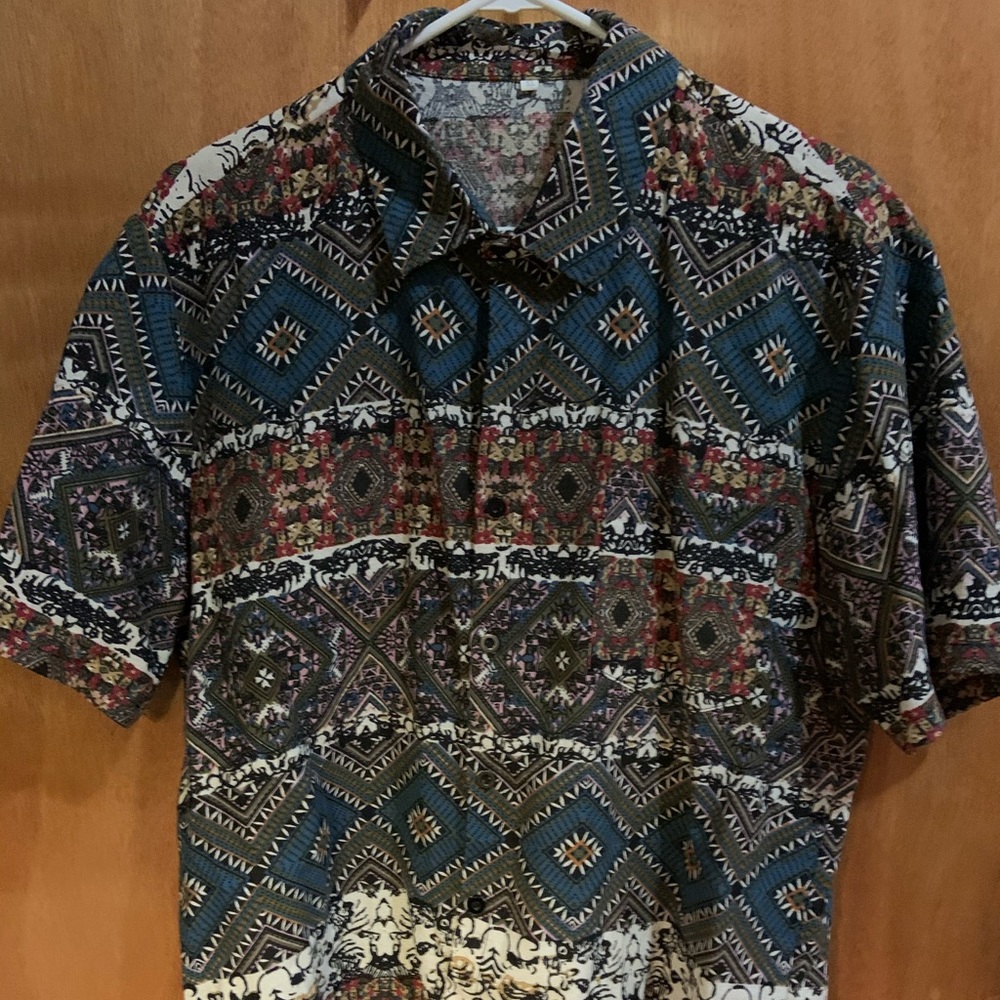 Tribal paisley button down short sleeve shirt